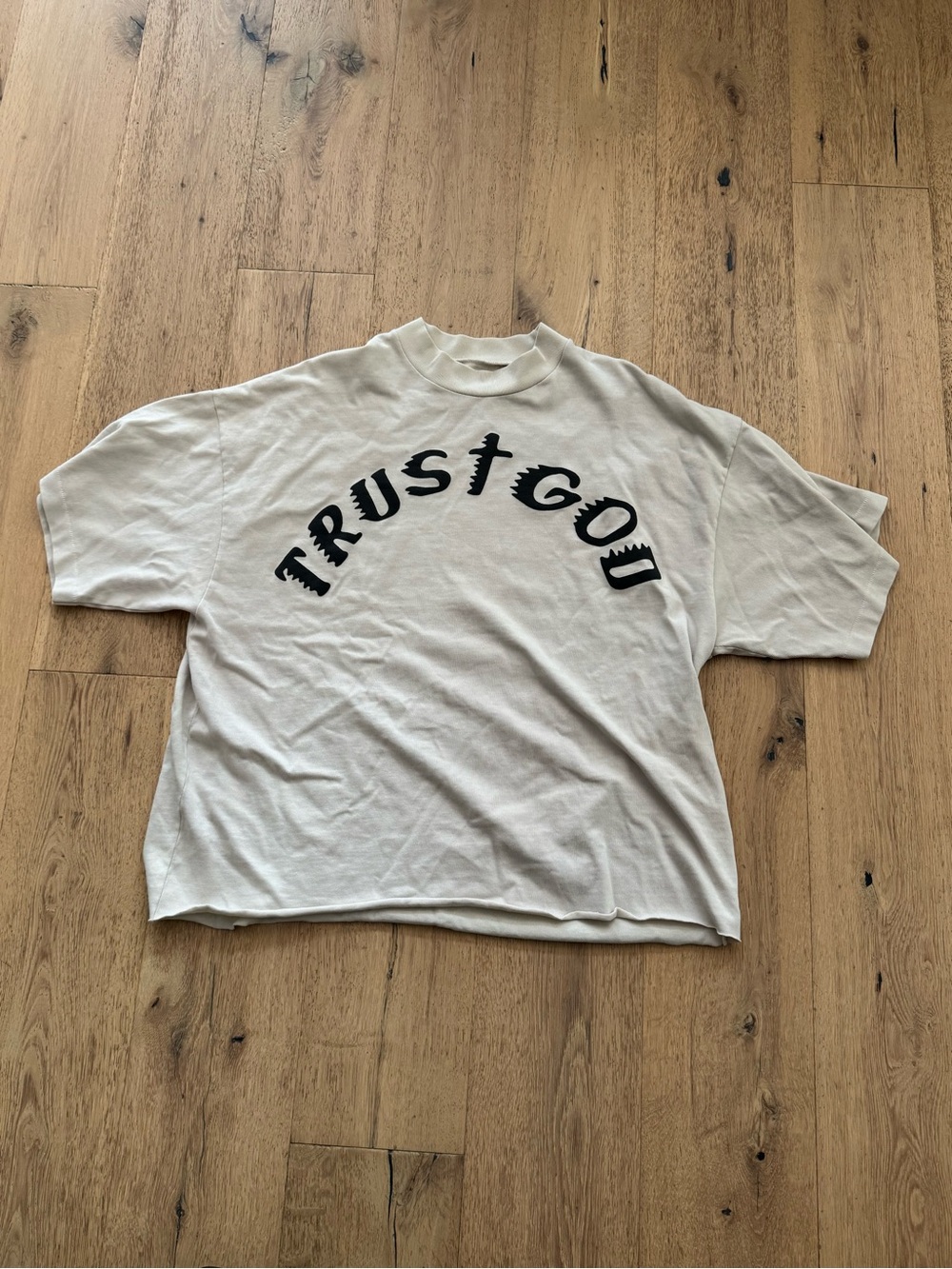 Yeezy 'Trust God' Short Sleeve Tee in Off-White with Black Print